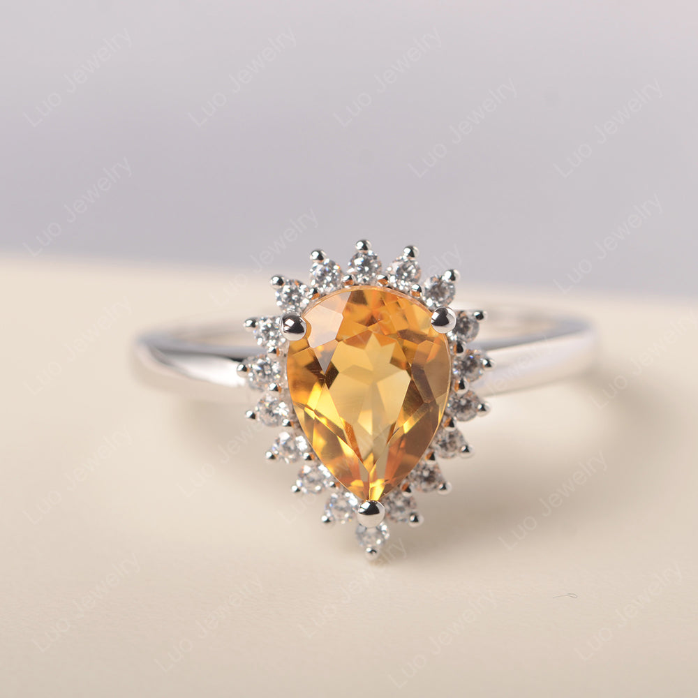 Citrine Pear Halo Engagement Ring Silver - LUO Jewelry