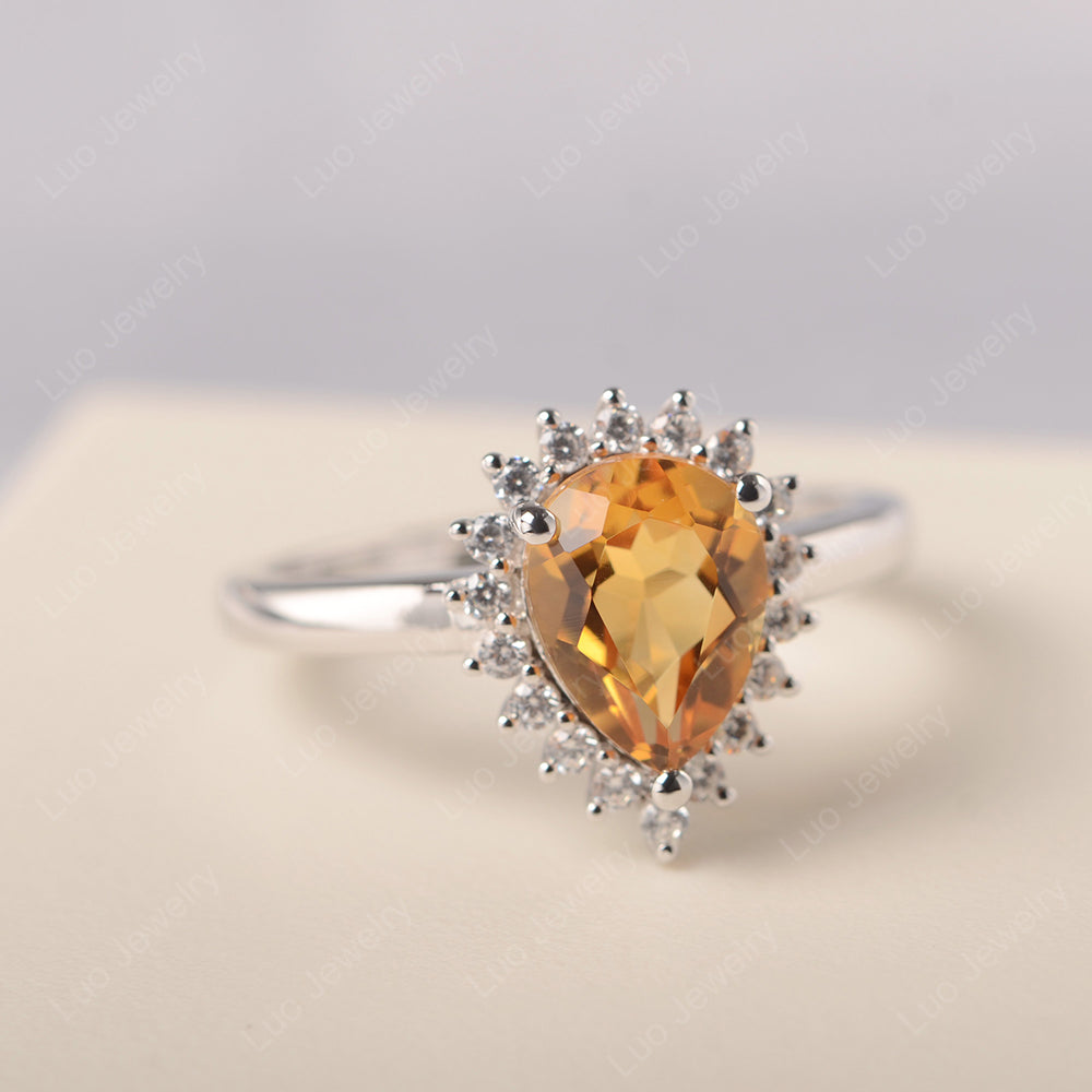 Citrine Pear Halo Engagement Ring Silver - LUO Jewelry