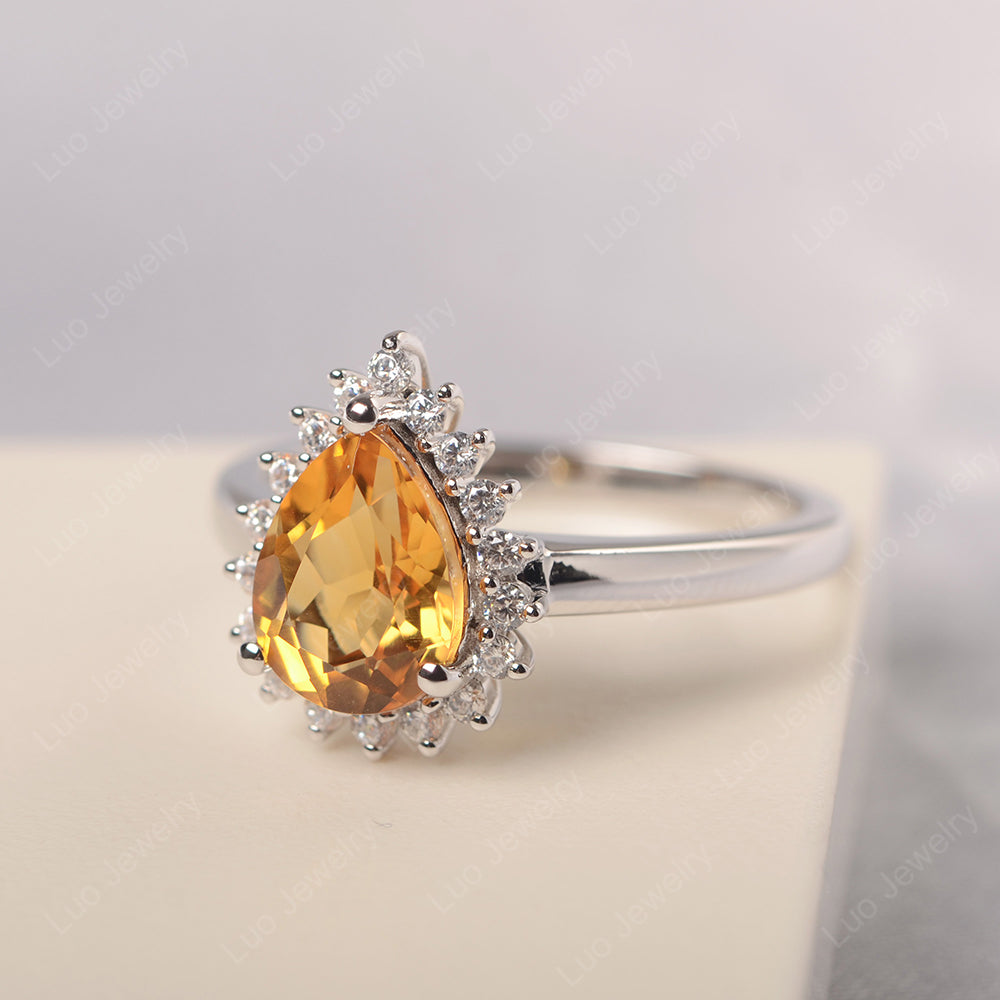 Citrine Pear Halo Engagement Ring Silver - LUO Jewelry