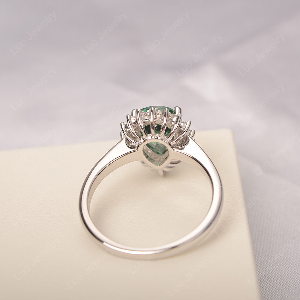 Green Sapphire Pear Halo Engagement Ring Silver - LUO Jewelry