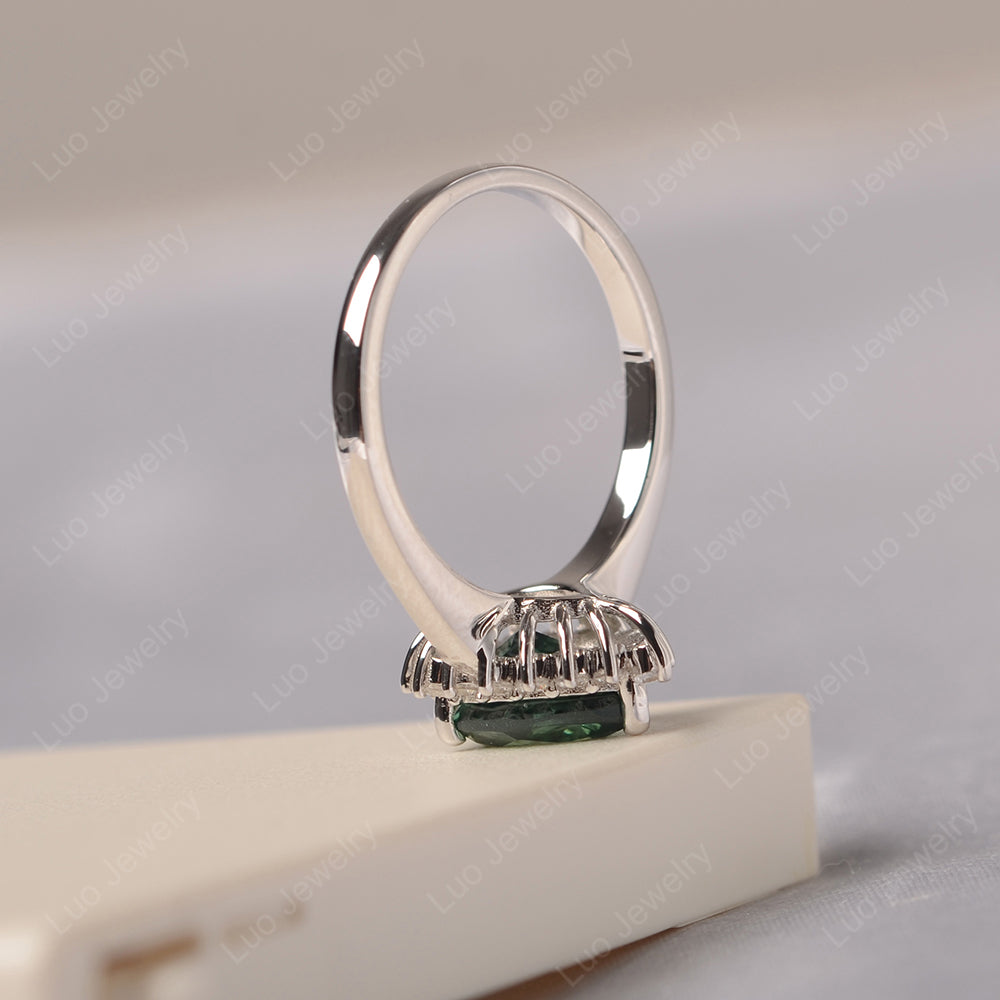 Green Sapphire Pear Halo Engagement Ring Silver - LUO Jewelry