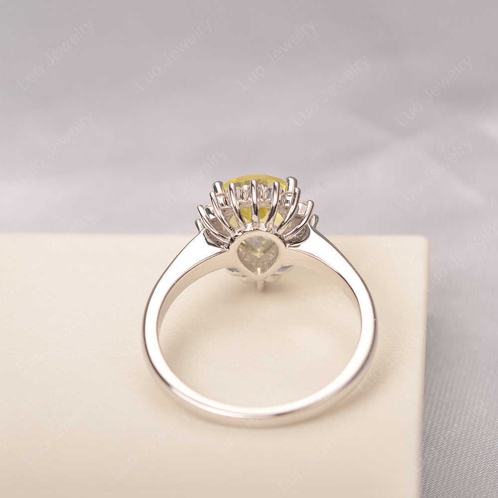 Lemon Quartz Pear Halo Engagement Ring Silver - LUO Jewelry