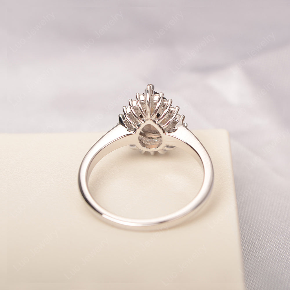 Smoky Quartz  Pear Halo Engagement Ring Silver - LUO Jewelry