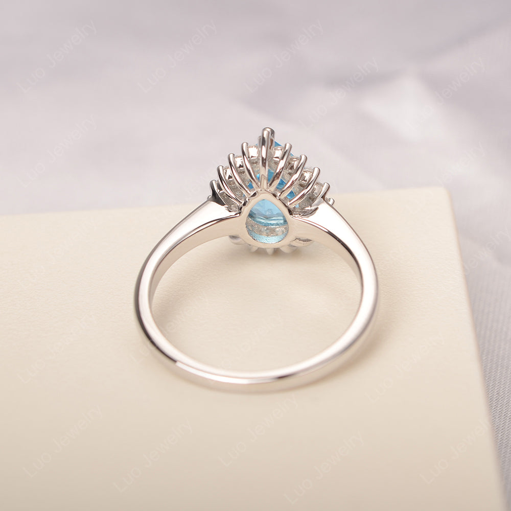 Swiss Blue Topaz Pear Halo Engagement Ring Silver - LUO Jewelry