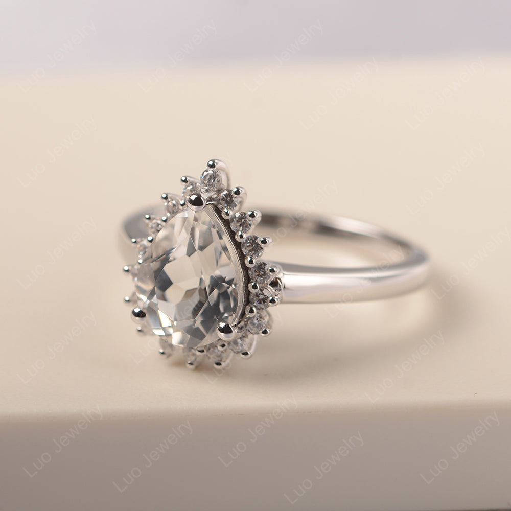 White Topaz Pear Halo Engagement Ring Silver - LUO Jewelry