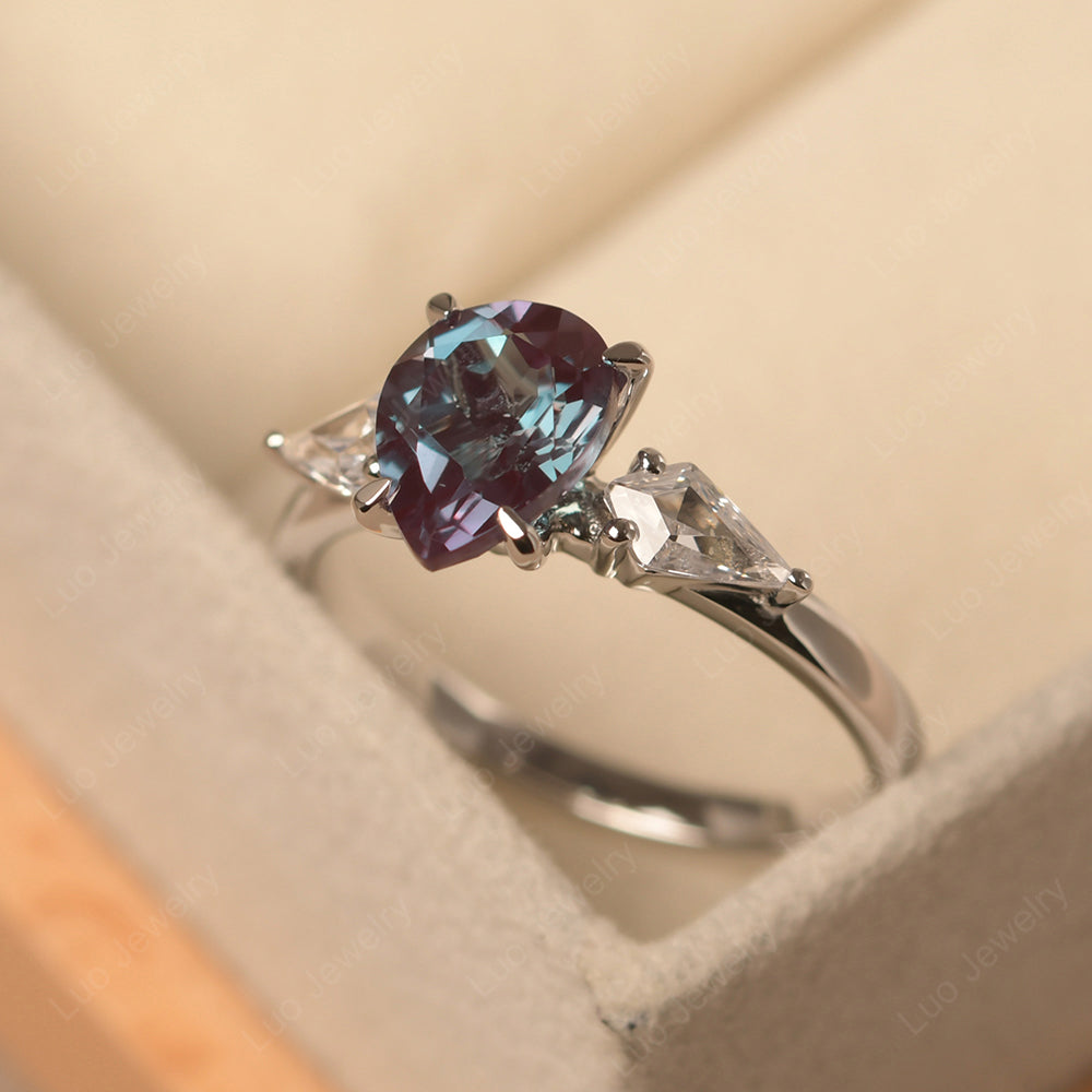 Pear Shaped Alexandrite Ring With Kite Side Stone - LUO Jewelry