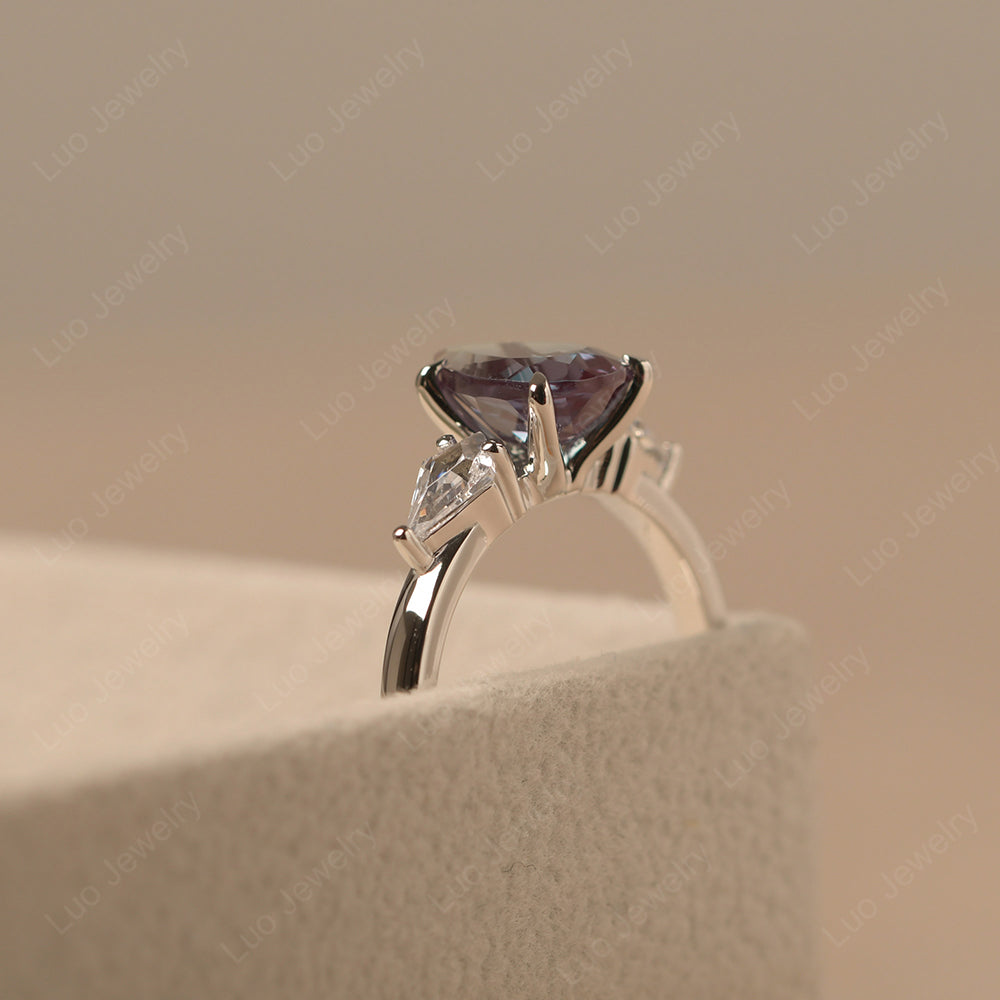 Pear Shaped Alexandrite Ring With Kite Side Stone - LUO Jewelry