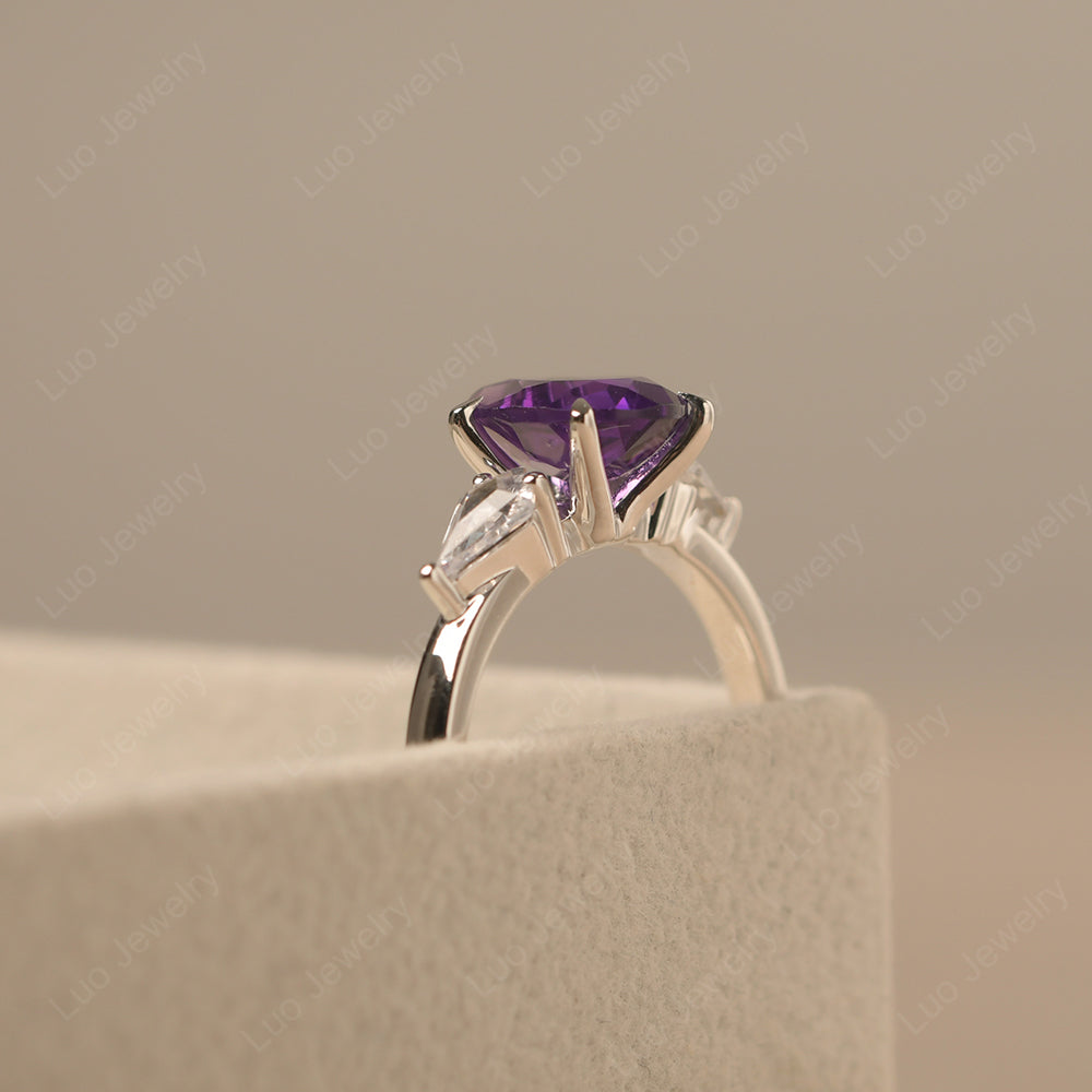 Pear Shaped Amethyst Ring With Kite Side Stone - LUO Jewelry