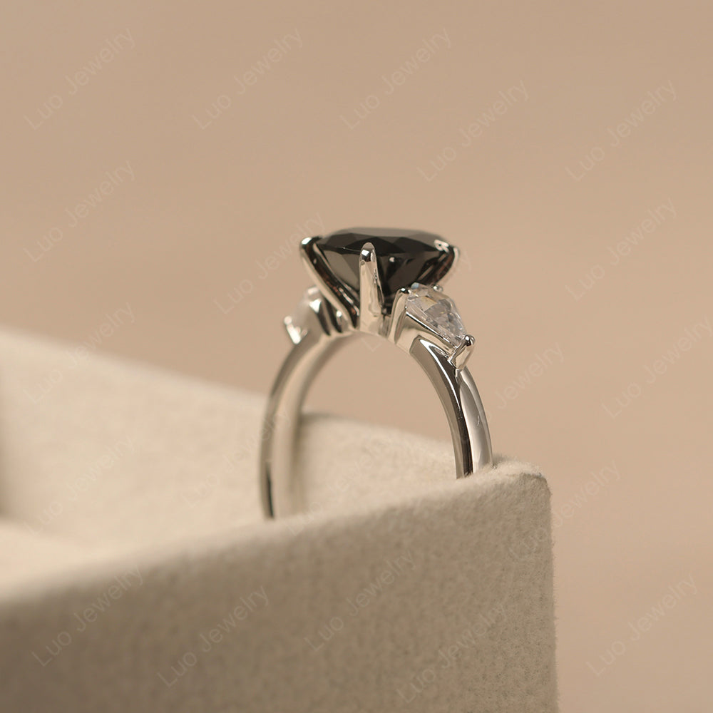 Pear Shaped Black Spinel Ring With Kite Side Stone - LUO Jewelry