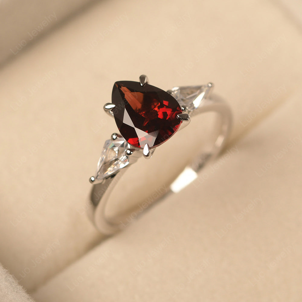 Pear Shaped Garnet Ring With Kite Side Stone - LUO Jewelry