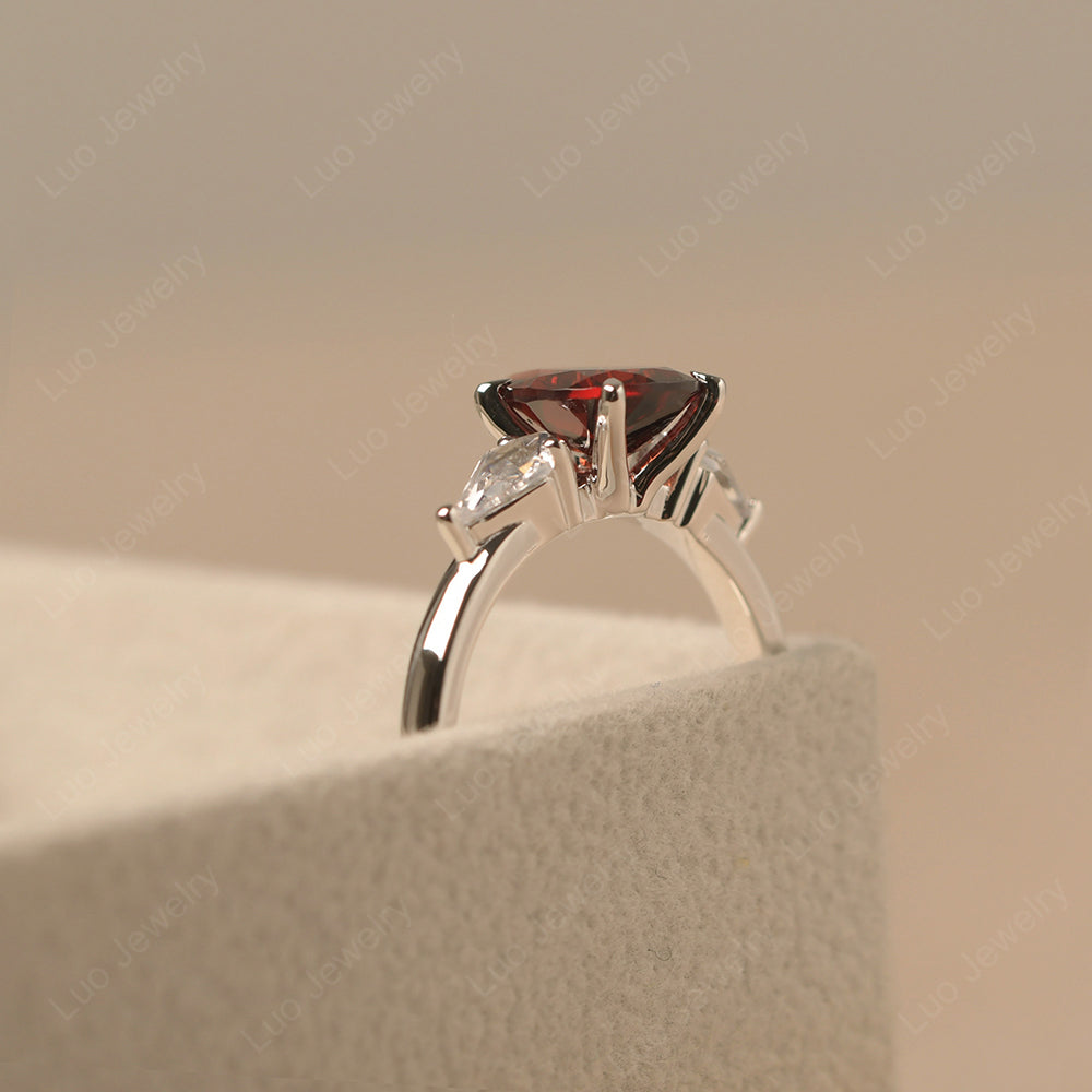 Pear Shaped Garnet Ring With Kite Side Stone - LUO Jewelry