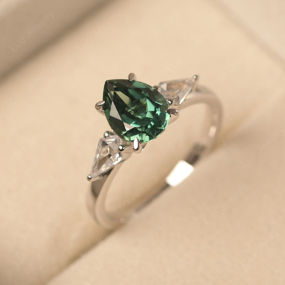 Pear Shaped Green Sapphire Ring With Kite Side Stone - LUO Jewelry
