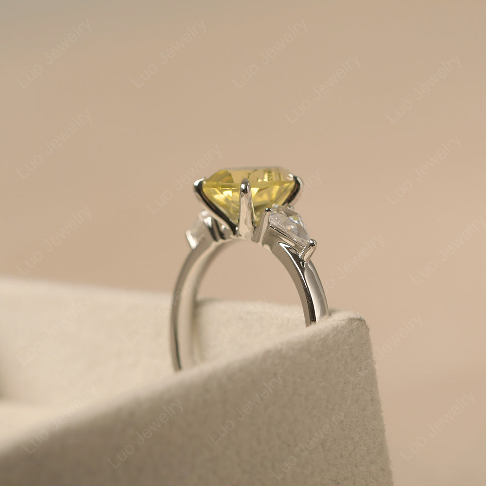Pear Shaped Lemon Quartz Ring With Kite Side Stone - LUO Jewelry
