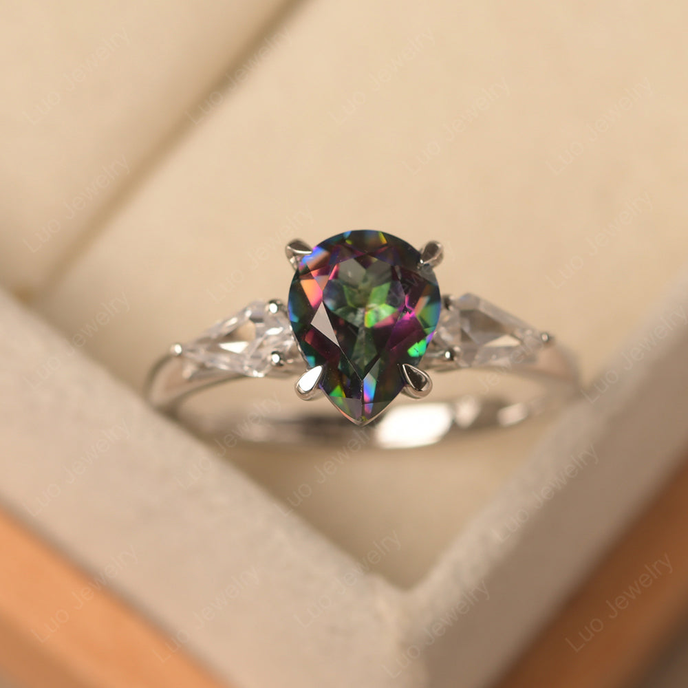 Pear Shaped Mystic Topaz Ring With Kite Side Stone - LUO Jewelry
