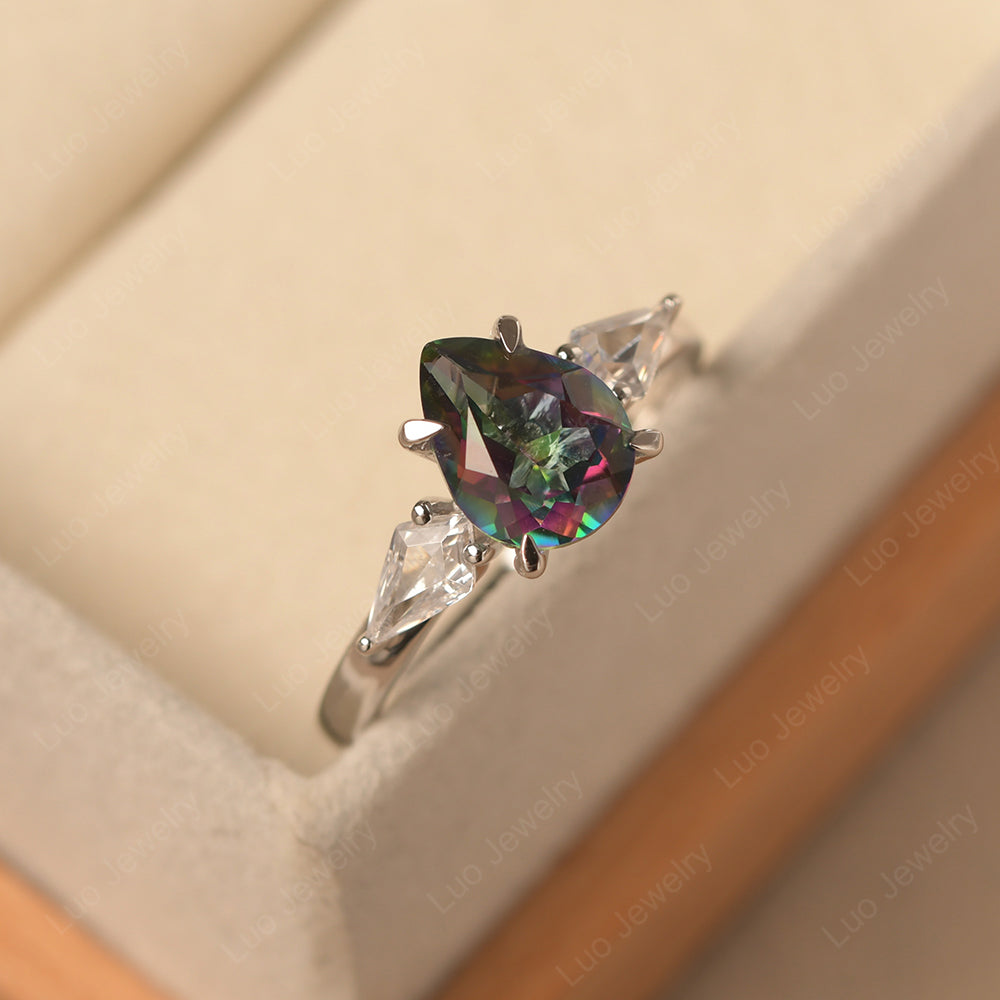 Pear Shaped Mystic Topaz Ring With Kite Side Stone - LUO Jewelry