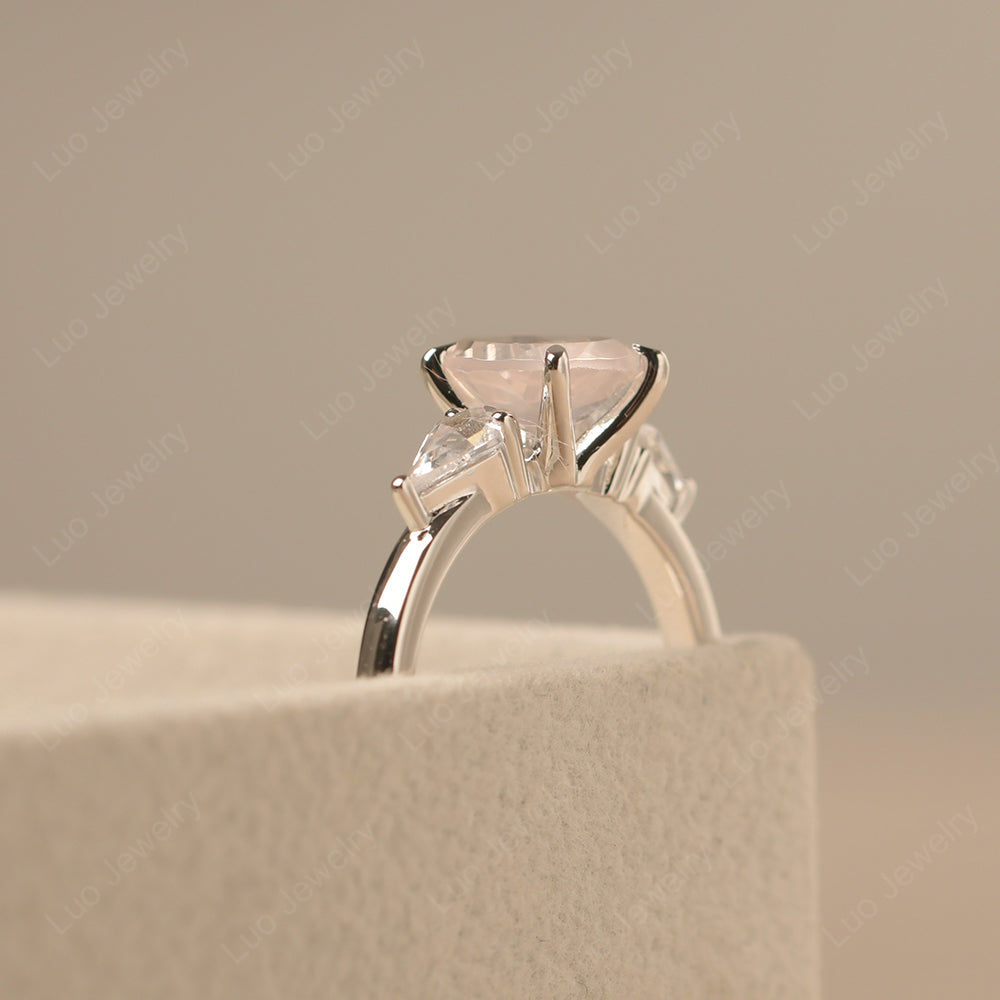 Pear Shaped Rose Quartz Ring With Kite Side Stone - LUO Jewelry