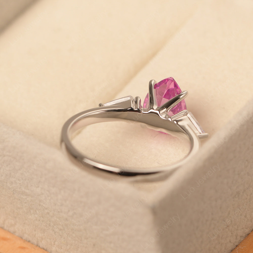 Pear Shaped Pink Sapphire Ring With Kite Side Stone - LUO Jewelry