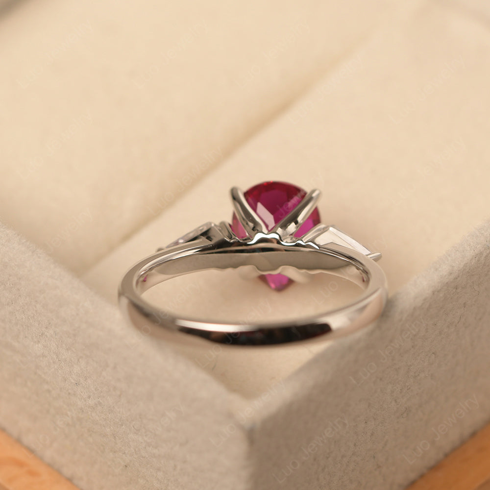 Pear Shaped Ruby Ring With Kite Side Stone - LUO Jewelry