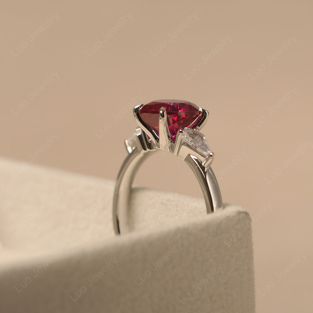 Pear Shaped Ruby Ring With Kite Side Stone - LUO Jewelry