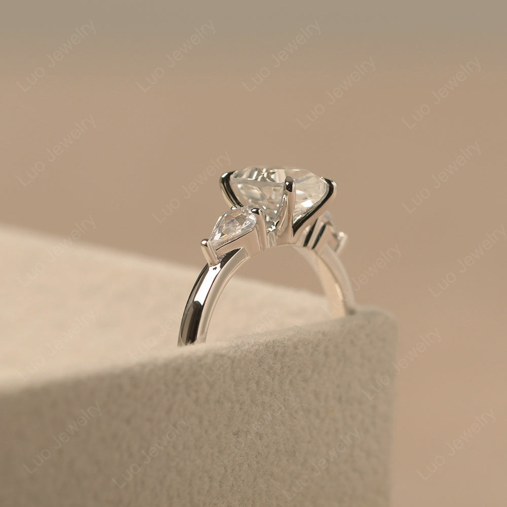 Pear Shaped White Topaz Ring With Kite Side Stone - LUO Jewelry