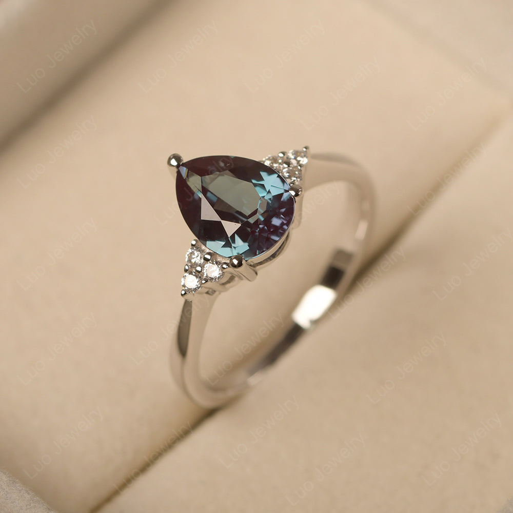 Pear Alexandrite Wedding Ring White Gold - LUO Jewelry