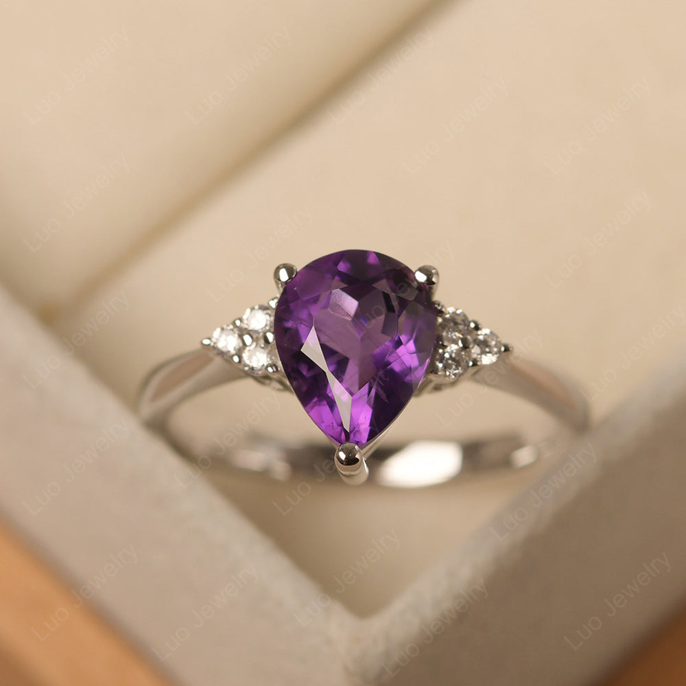 Pear Amethyst Wedding Ring White Gold - LUO Jewelry