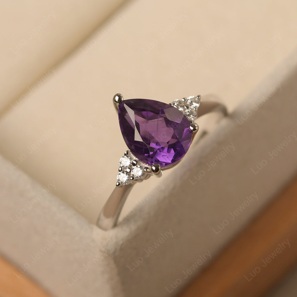 Pear Amethyst Wedding Ring White Gold - LUO Jewelry