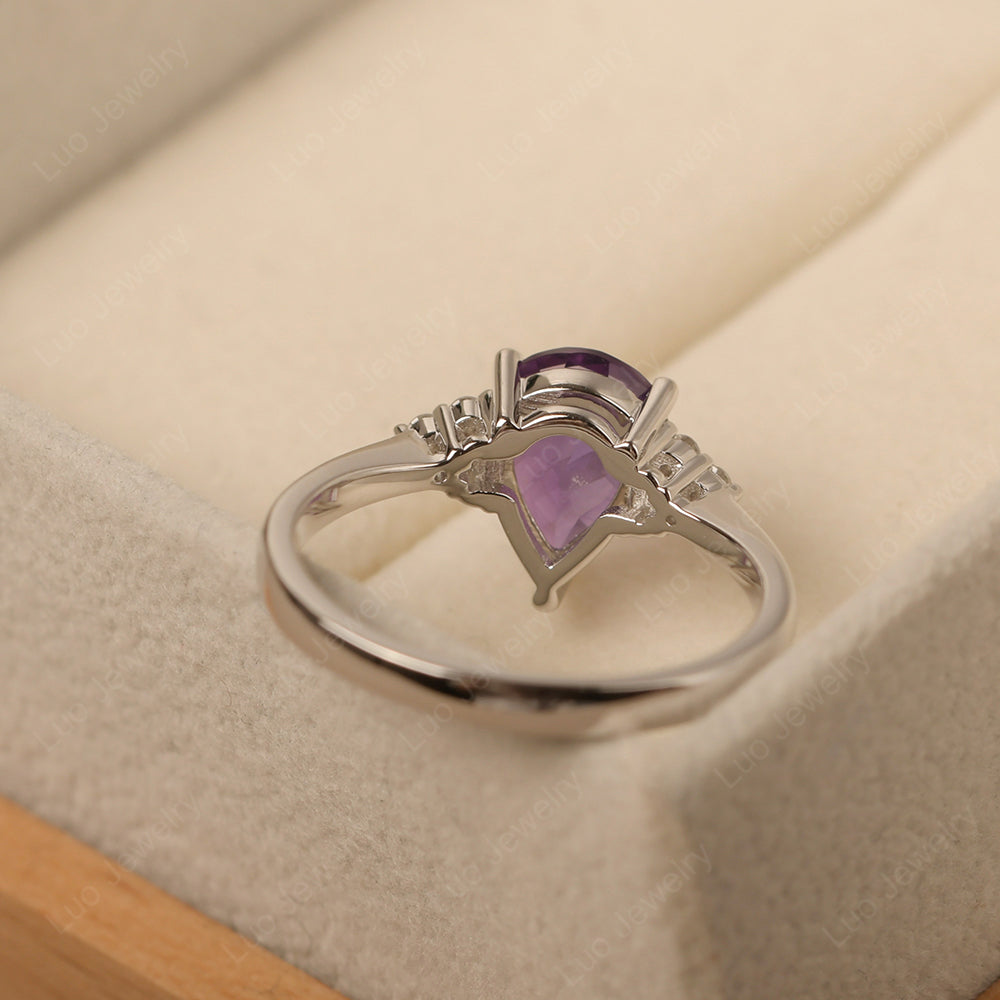 Pear Amethyst Wedding Ring White Gold - LUO Jewelry