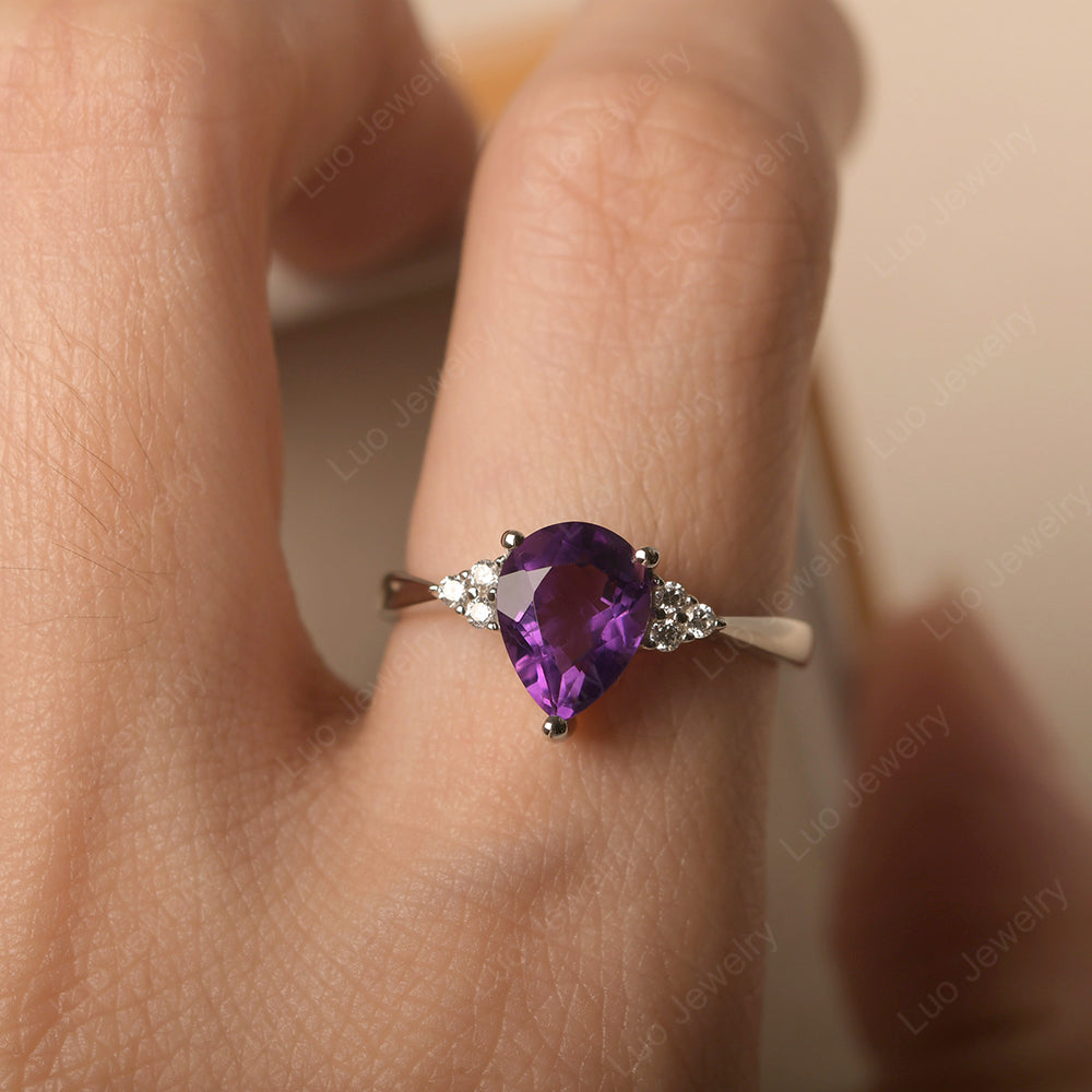 Pear Amethyst Wedding Ring White Gold - LUO Jewelry