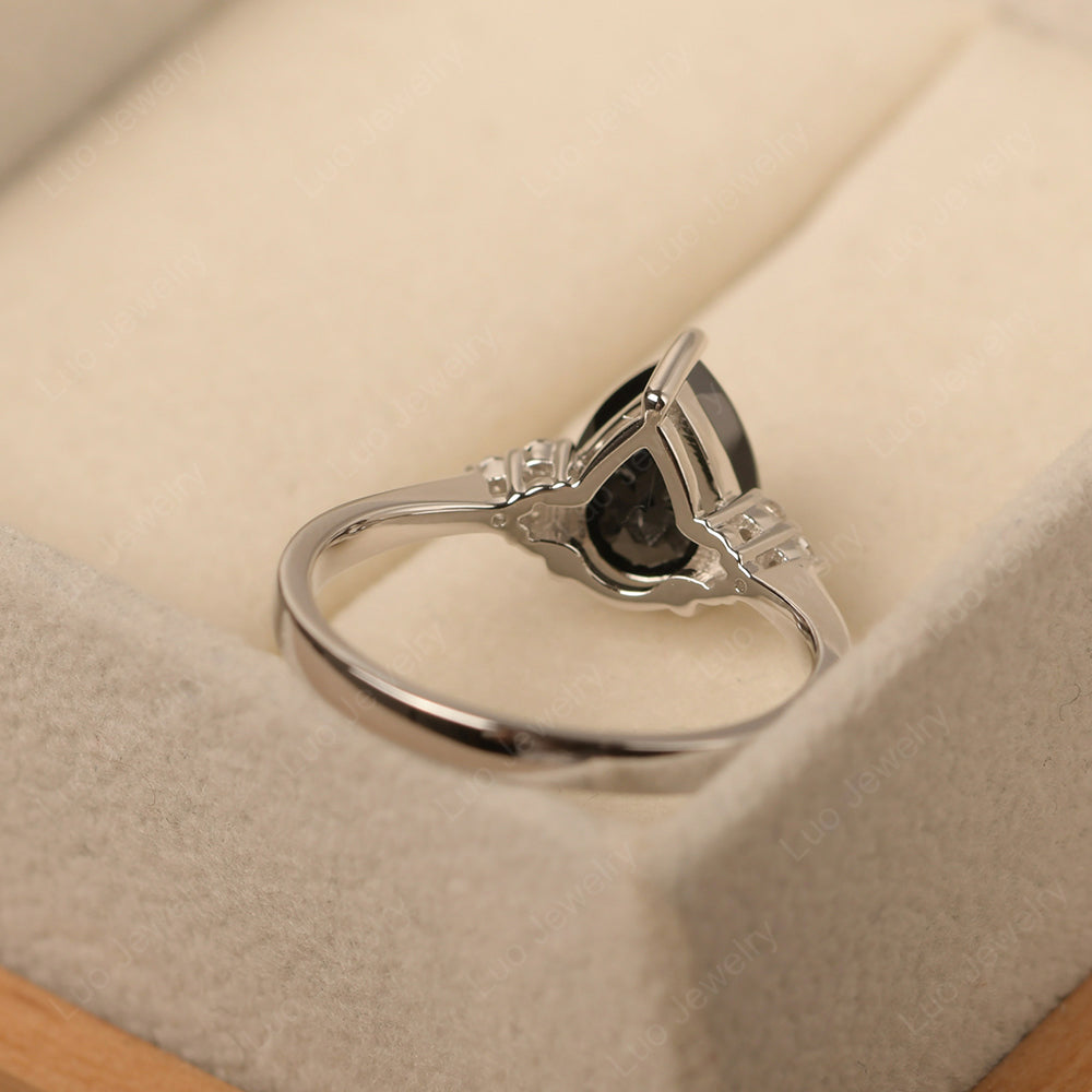 Pear Black Spinel Wedding Ring White Gold - LUO Jewelry