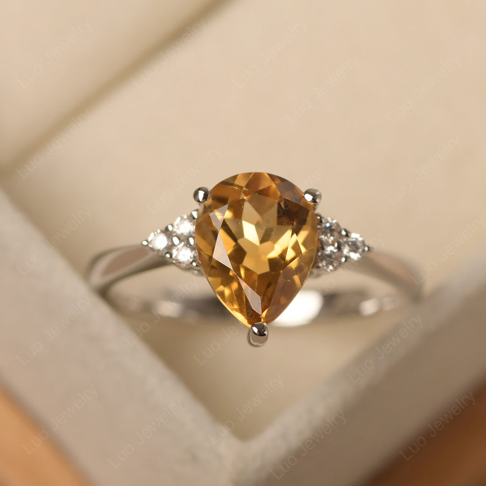 Pear Citrine Wedding Ring White Gold - LUO Jewelry