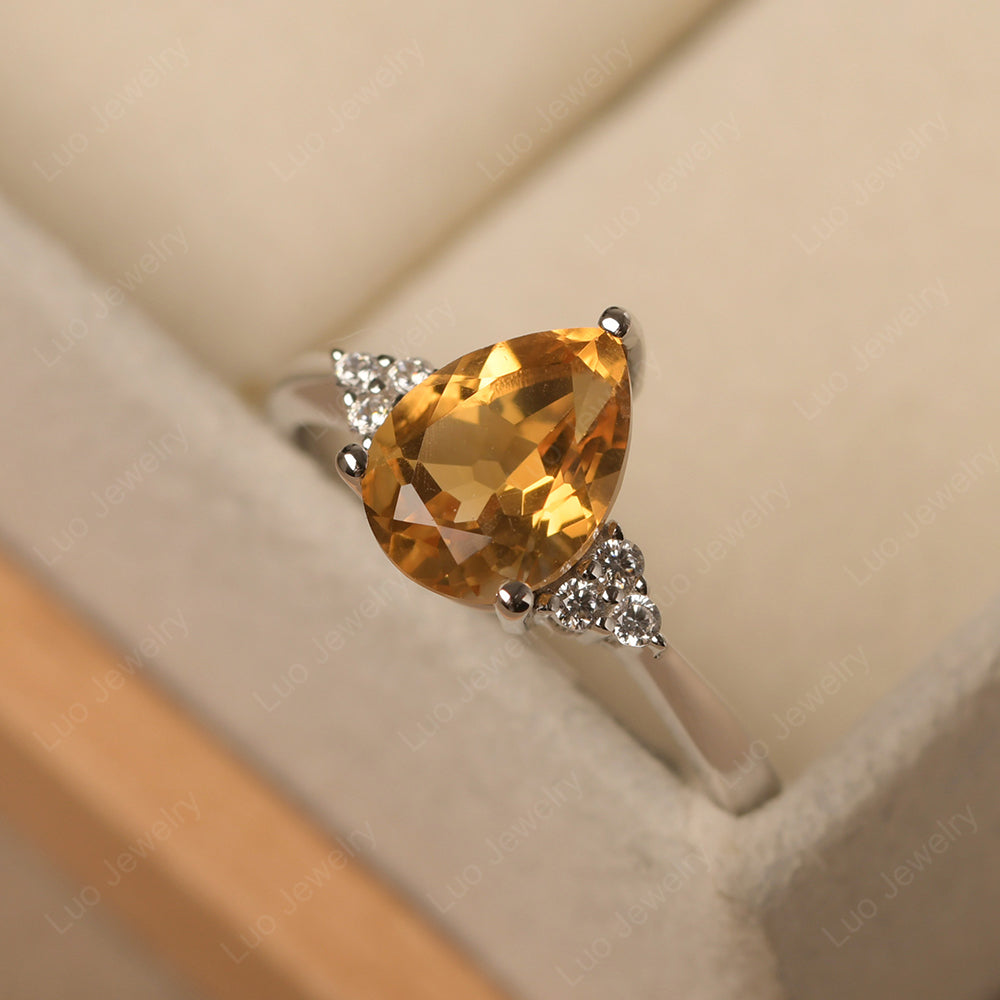 Pear Citrine Wedding Ring White Gold - LUO Jewelry