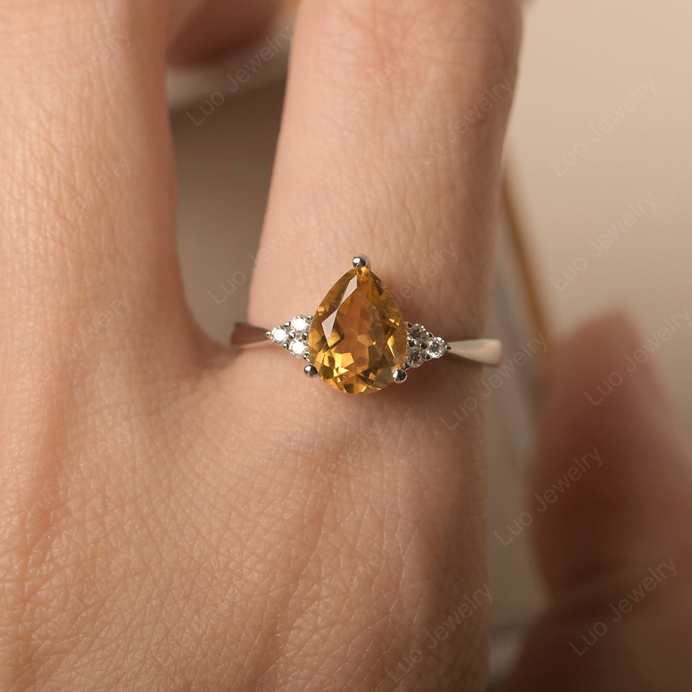 Pear Citrine Wedding Ring White Gold - LUO Jewelry