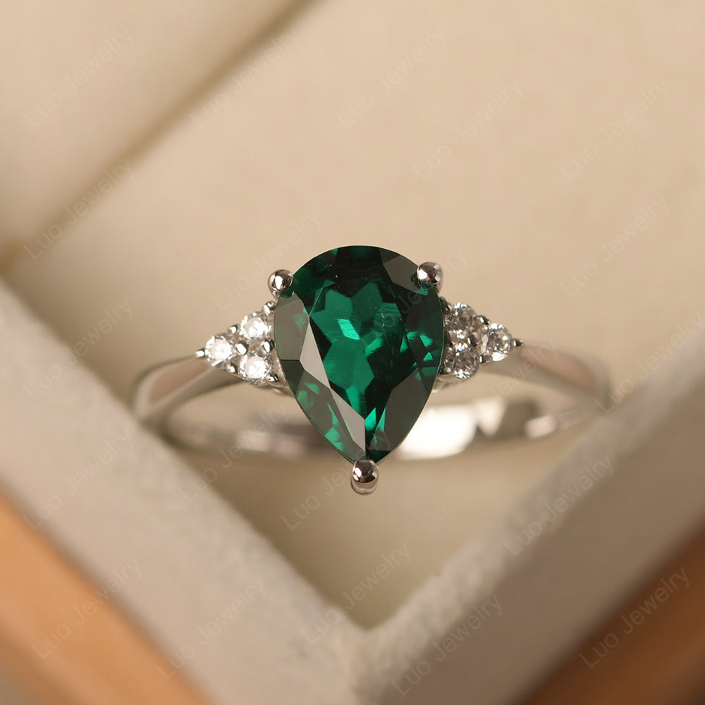 Pear Emerald Wedding Ring White Gold - LUO Jewelry