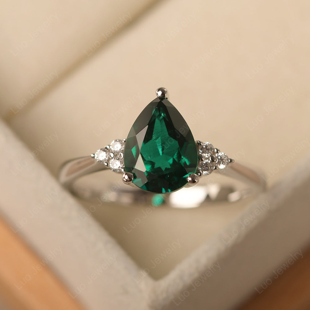 Pear Emerald Wedding Ring White Gold - LUO Jewelry