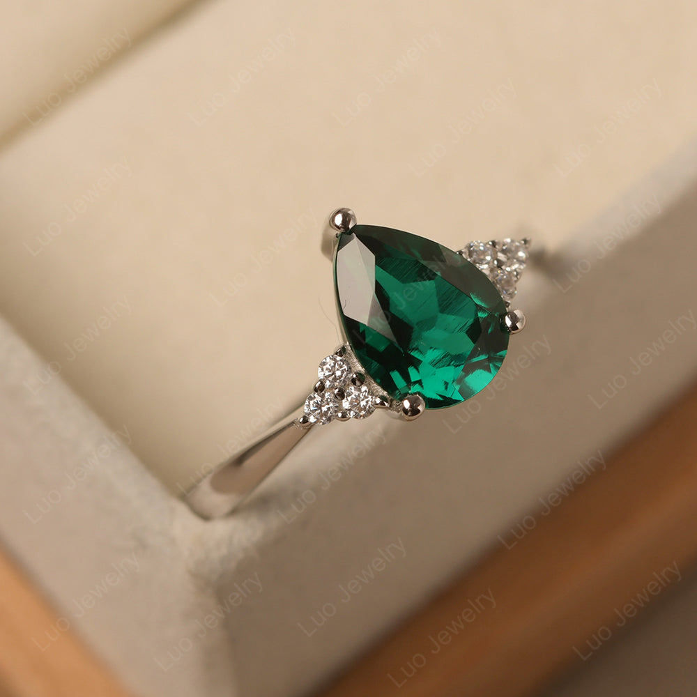 Pear Emerald Wedding Ring White Gold - LUO Jewelry