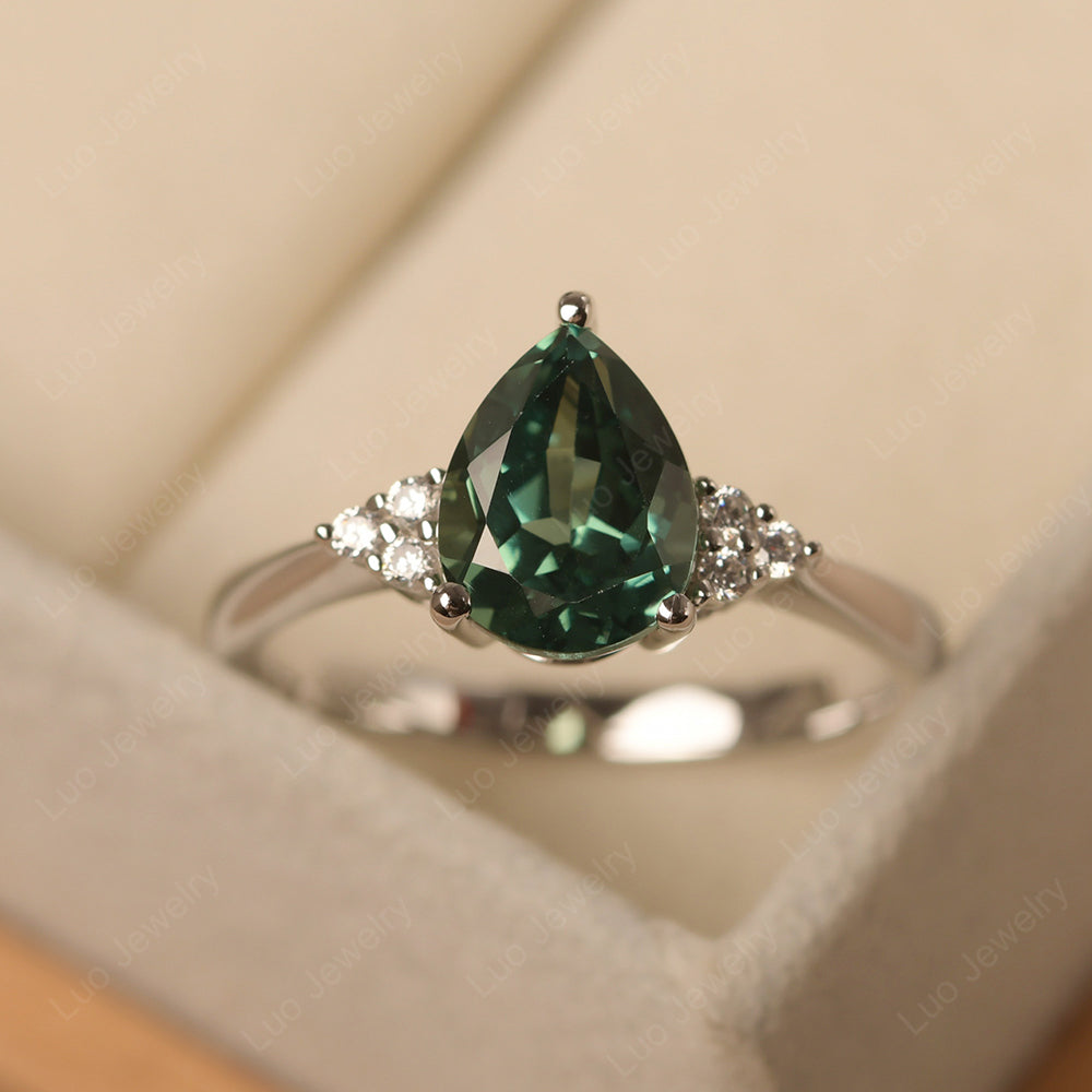 Pear Green Sapphire Wedding Ring White Gold - LUO Jewelry