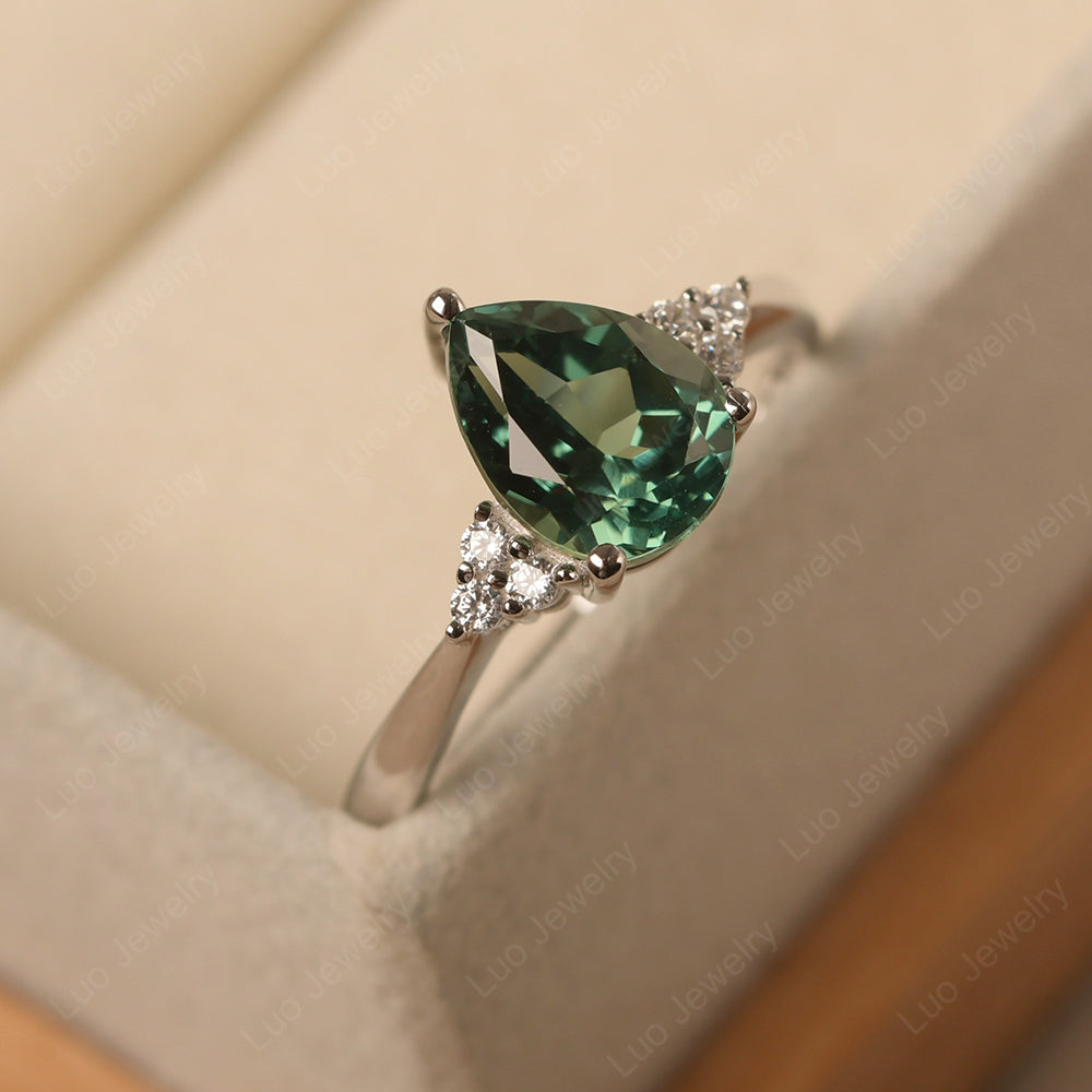 Pear Green Sapphire Wedding Ring White Gold - LUO Jewelry