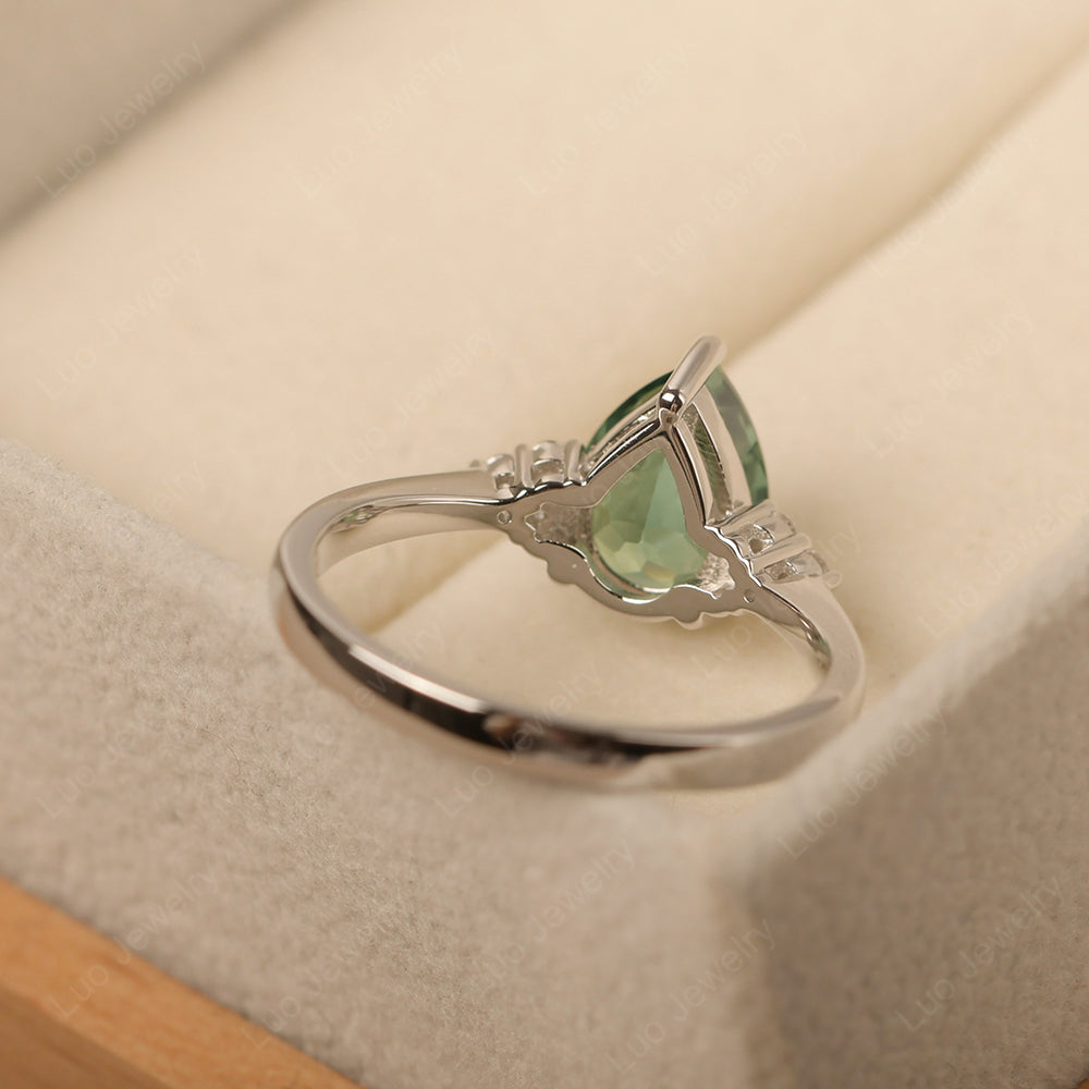 Pear Green Sapphire Wedding Ring White Gold - LUO Jewelry