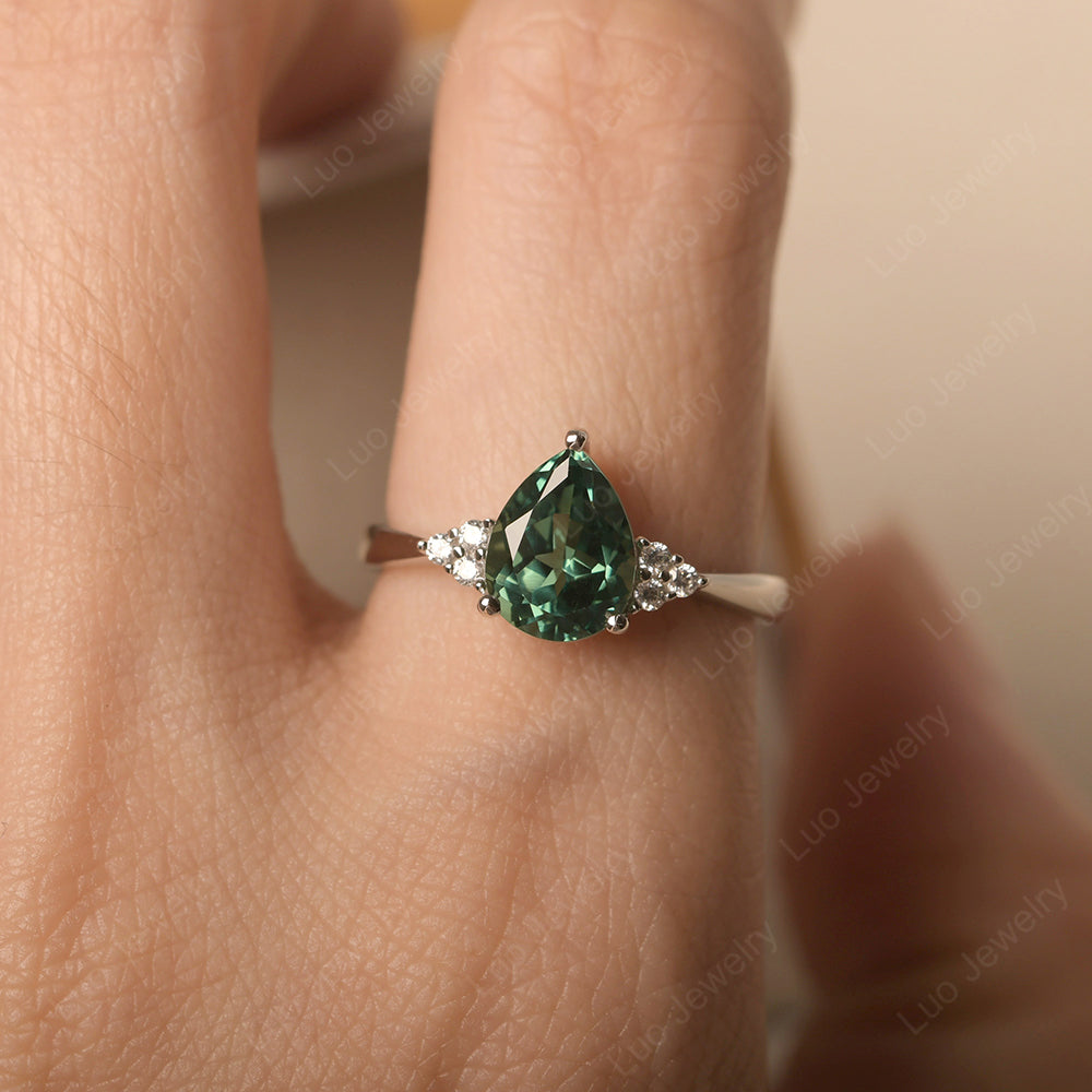Pear Green Sapphire Wedding Ring White Gold - LUO Jewelry