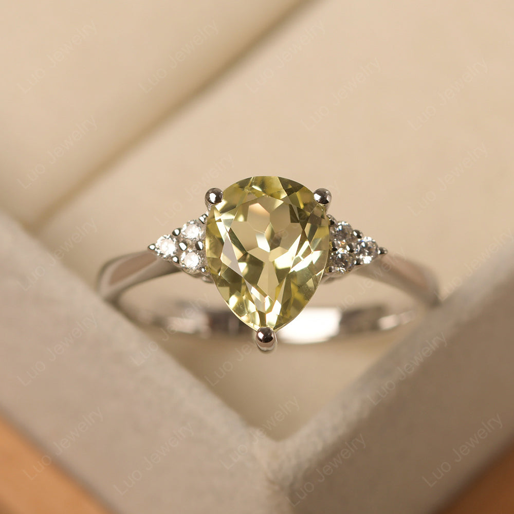 Pear Lemon Quartz Wedding Ring White Gold - LUO Jewelry