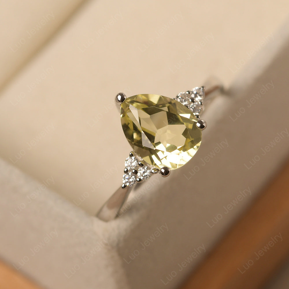 Pear Lemon Quartz Wedding Ring White Gold - LUO Jewelry