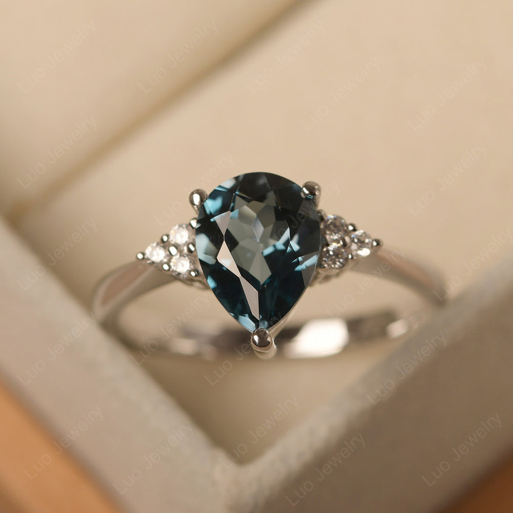Pear London Blue Topaz Wedding Ring White Gold - LUO Jewelry