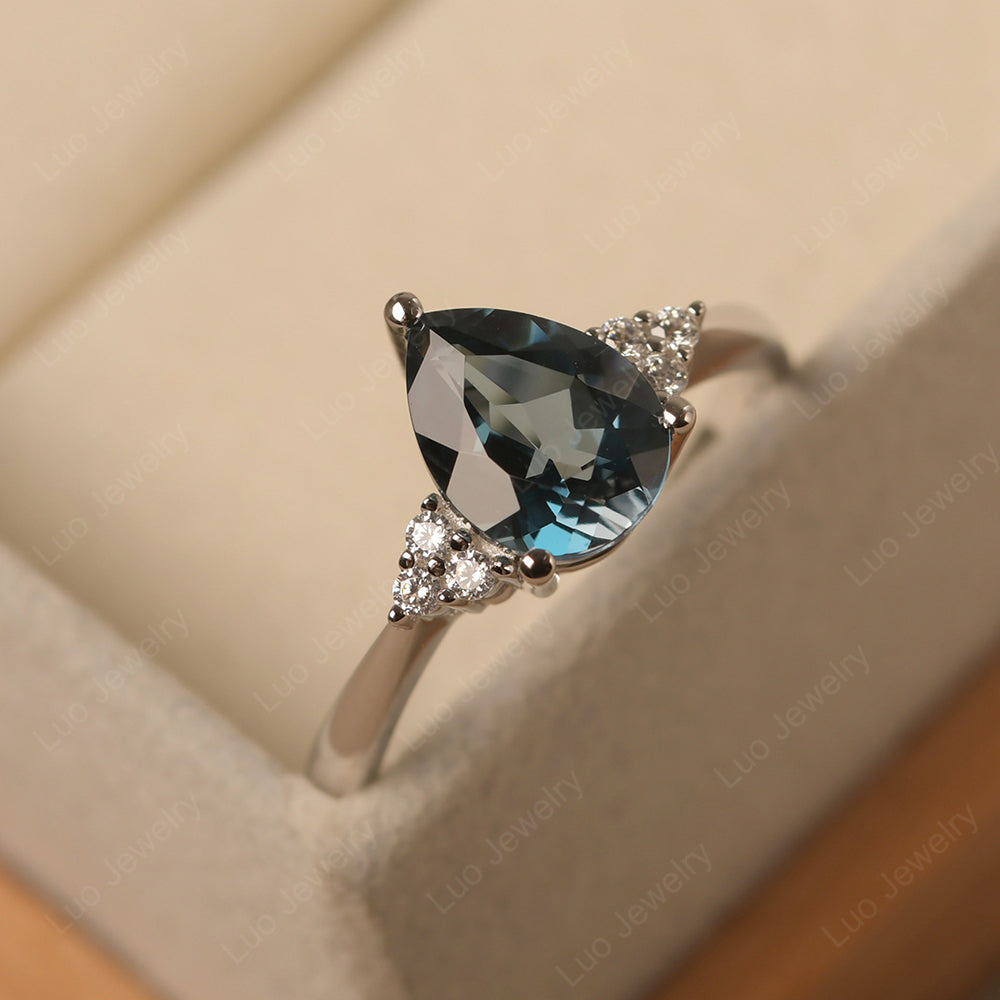 Pear London Blue Topaz Wedding Ring White Gold - LUO Jewelry