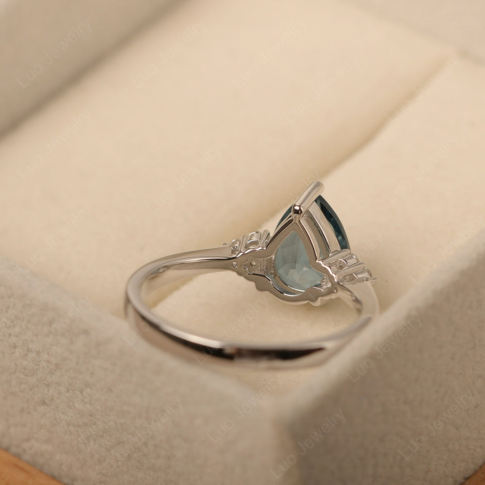 Pear London Blue Topaz Wedding Ring White Gold - LUO Jewelry