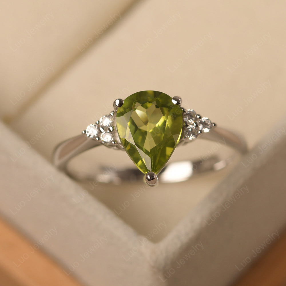 Pear Peridot Wedding Ring White Gold - LUO Jewelry