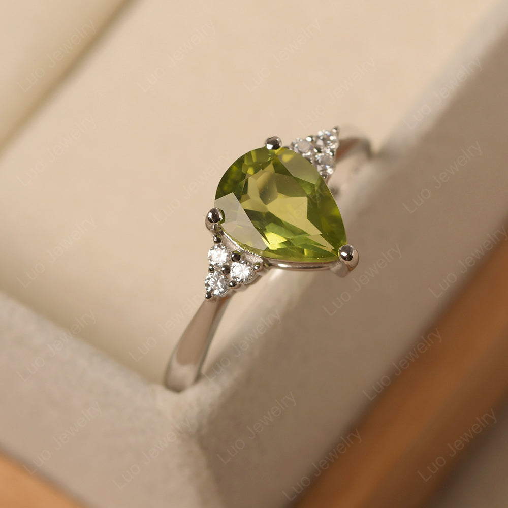 Pear Peridot Wedding Ring White Gold - LUO Jewelry