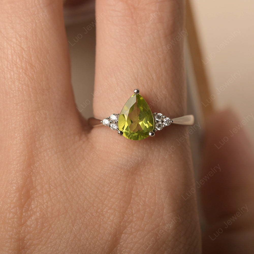 Pear Peridot Wedding Ring White Gold - LUO Jewelry