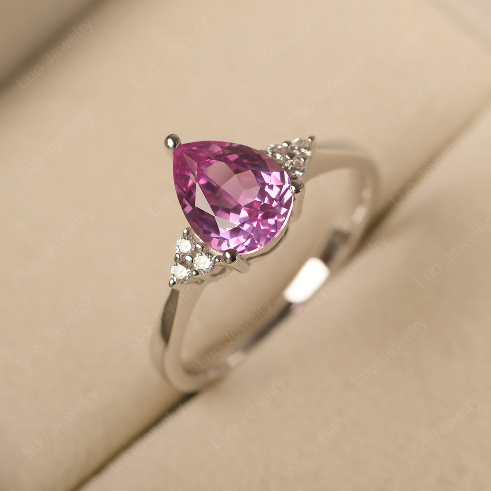 Pear Pink Sapphire Wedding Ring White Gold - LUO Jewelry