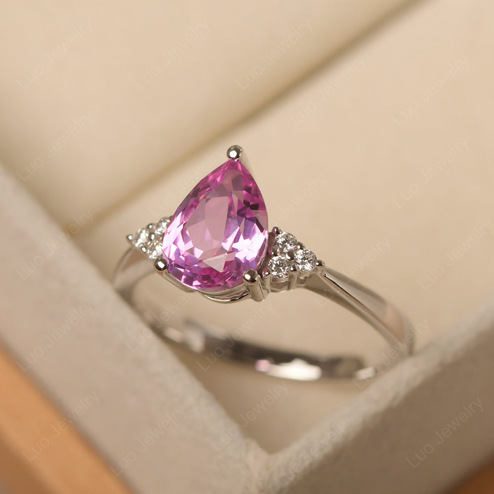 Pear Pink Sapphire Wedding Ring White Gold - LUO Jewelry